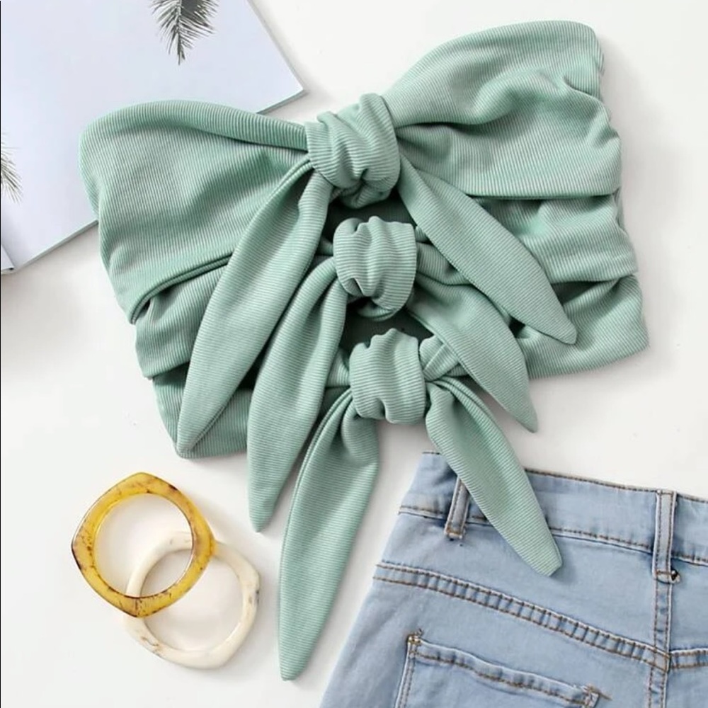 Ribbed Tie Strappy Tube Top